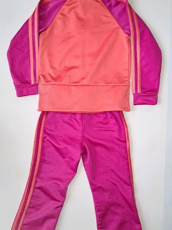 Adidas 3T Girls 2-Piece Tracksuit Set Excellent Condition Pink and Orange - Picture 3 of 6